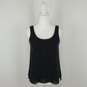 Vince Women's XS Blue Black Double Layer 100% Silk Crepe Scoop Neck Tank Top